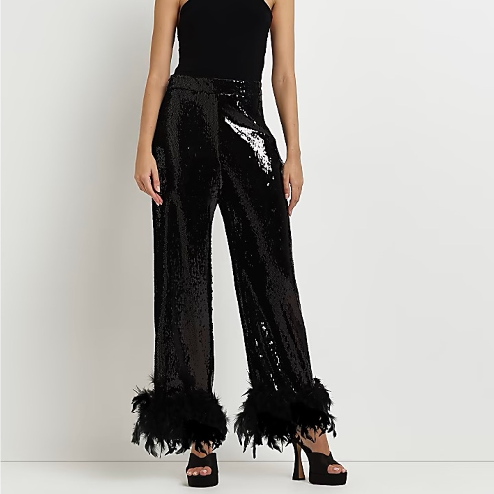 River Island feather hem straight sequin trousers (6)